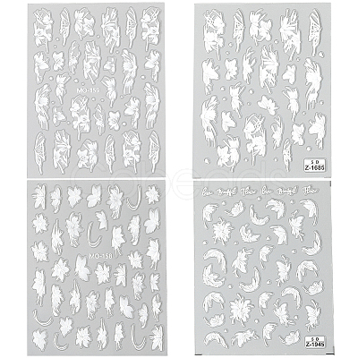 4Pcs 4 Styles Flower Pattern Self Adhesive PET Nail Art Stickers Decals MRMJ-SP0001-22-1