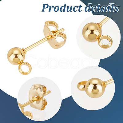 100Pcs 2 Color 304 Stainless Steel Ball Stud Earring Post STAS-PH0005-21-1