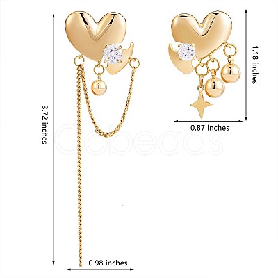 Clear Cubic Zirconia Heart with Moon & Star Asymmetrical Earrings JE968A-1