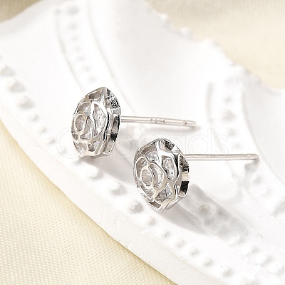 Rose 925 Sterling Silver Micro Pave Clear Cubic Zirconia Stud Earrings EJEW-S271-01P-1