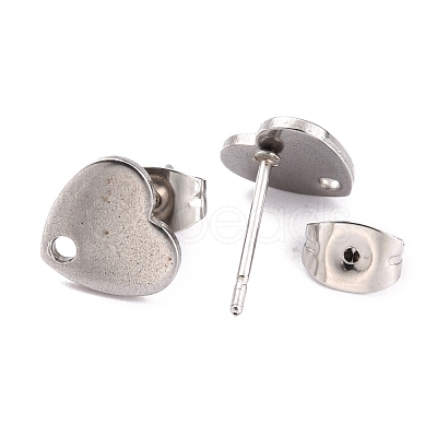 Non-Tarnish Heart Shape 304 Stainless Steel Stud Earring Findings EJEW-O104-13P-1