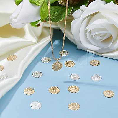 40Pcs 2 Colors Brass Coin Charms KK-DC0005-10-1