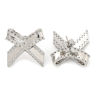 Bowknot Brass Micro Pave Cubic Zirconia Stud Earrings for Women EJEW-P275-06P-1