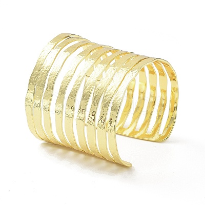 Rack Plating Brass Hollow Out Wide Wire Cuff Bangles for Women BJEW-D032-05G-1