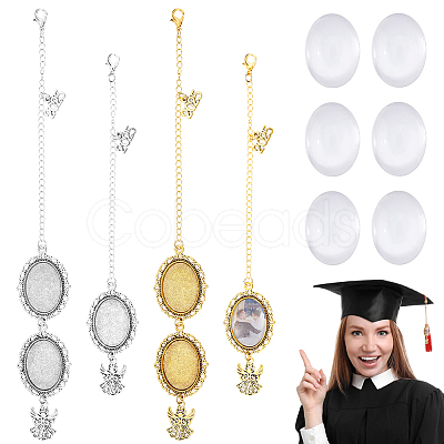 DIY Oval & Angel Alloy Graduation Cap Fringe Pendant Decoration Making Kits HJEW-DC00044-1