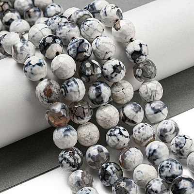 Faceted Natural Fire Crackle Agate Beads Strands G-F447-12mm-J02-1