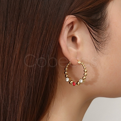 304 Stainless Steel Beaded Hoop Earrings EJEW-G368-05G-1