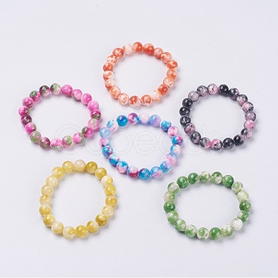 Natural Jade Beaded Stretch Bracelet BJEW-P214-M-6mm-1