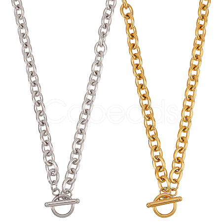 2Pcs 2 Colors Alloy Cable Chain Necklace for Men Women NJEW-AN0001-19-1