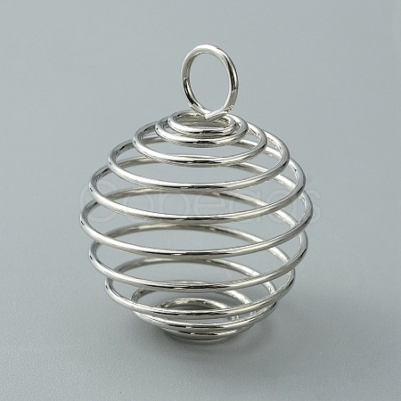 Carbon Steel Spiral Bead Cage Pendants IFIN-WH0027-47B-P-1