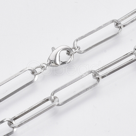 Brass Flat Oval Paperclip Chain Necklace Making MAK-S072-07A-P-1