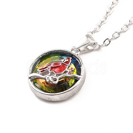 Bird Donut Pendant Necklace for Women NJEW-I113-14P-1