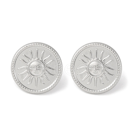 304 Stainless Steel Flat Round with Sun Stud Earrings EJEW-D281-24S-1