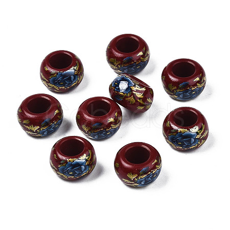 Flower Printed Opaque Acrylic Rondelle Beads SACR-S305-27-F01-1