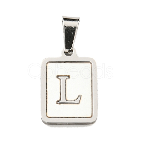 304 Stainless Steel Pave Natural White Shell Pendants STAS-S130-03P-L-1