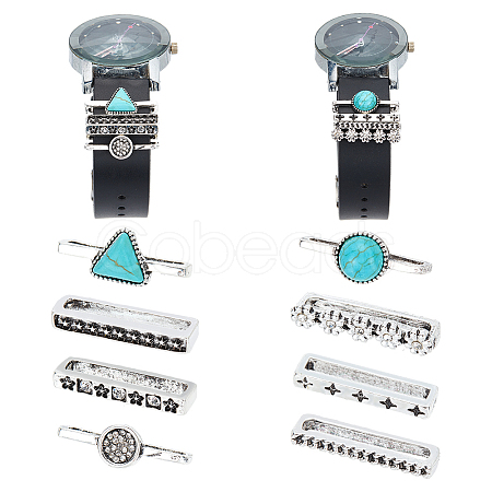 PandaHall Elite 8Pcs 8 Style Half Round & Triangle Synthetic Turquoise Watch Band Charms Set MOBA-PH0001-12-1