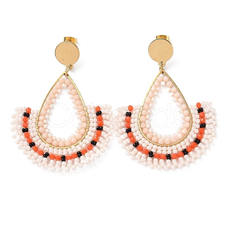 Woven Glass Beaded Teardrop Dangle Stud Earrings EJEW-A105-08G-01-1