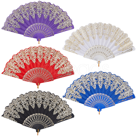 5Pcs 5 Colors Plastic Folding Fan AJEW-CN0003-90-1