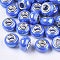 Opaque Resin European Beads, Large Hole Beads, Imitation Porcelain, with Platinum Tone Brass Double Cores, AB Color, Rondelle, Blue, 14x9mm, Hole: 5mm