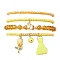 4Pcs 4 Style Evil Eye Valentine's Theme Alloy Enamel & Polycotton(Polyester Cotton) Tassel Charm Bracelets Set, Glass Beaded Stretch Bracelets, Yellow, Inner Diameter: 2-1/8 inch(5.4cm), 1Pc/style