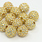 Alloy Rhinestone Beads, Grade A, Round, Golden Metal Color, Crystal, 10mm