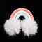 Polycotton(Polyester Cotton) Woven Rainbow Wall Hanging, Macrame Woven Rainbow with Pompom, White, 49~54x51~55x13~15mm