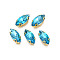 Sew on Rhinestone, Transparent Glass Rhinestones, with Iron Prong Settings, Faceted, Horse Eye, Deep Sky Blue, 15x7x4.5mm, Hole: 1mm