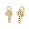 Real 18K Gold Plated Brass Micro Pave Clear Cubic Zirconia Charms, with Jump Ring, Letter.T, 12x6x2.5mm, Hole: 3.4mm