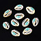 Printed Natural Cowrie Shell Beads, No Hole, Elephant Pattern & Word Happy, Turquoise, 18~23x13~16x7~8mm