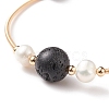 Natural Lava Rock & Pearl Round Beaded Bangle BJEW-JB08464-01-4