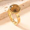 304 Stainless Steel and Natural Tiger Eye Finger Rings FS-WGCBD79-05-1