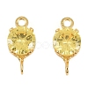Brass Pave Cubic Zirconia Flat Round Connector Charms KK-P347-01G-01-2