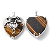 Natural Tiger Eye Heart Pendant Rhinestone Settings G-K339-01P-03-2