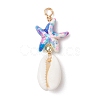 Dyed Synthetic Turquoise Starfish & Natural Cowrie Shell Pendants PALLOY-JF03932-3