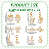 12Pcs 6 Styles Brass Micro Pave Cubic Zirconia Pendants ZIRC-WR0001-08-2