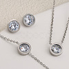 Flat Round 304 Stainless Steel Pave Clear Cubic Zirconia Link Bracelets & Stud Earrings & Pendant Necklaces FS-WG45711-02-1
