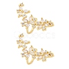 Flower Brass Micro Pave Clear Cubic Zirconia Cuff Earrings EJEW-K305-03G-4