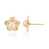 Flower Brass Natural Pearl Stud Earrings PEAR-N017-07F-3