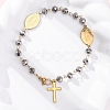 201 Stainless Steel & Electroplated Glass  Miraculous Medal Virgin Cross Charm Bracelets LS-BJEW-B078-163G-1