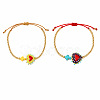 2Pcs 2 Colors Dyed Synthetic Turquoise Cross and Glass Heart Braided Bead Bracelets for Women PE0777-12-1