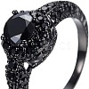 Flat Round Brass Jet Rhinestone Finger Rings FS-WG232E0-03-3
