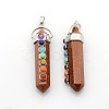 Yoga Chakra Jewelry Platinum Plated Brass Gemstone Double Terminated Pointed Big Pendants G-P053-19B-1