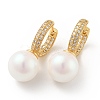 Round Acrylic Pearl Beaded Hoop Earrings with Clear Cubic Zirconia EJEW-G297-28G-1