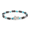 Natural & Synthetic Mixed Gemstone Beaded Stretch Bracelet with Clear Cubic Zirconia Cross for Women BJEW-JB08247-05-1