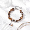 Natural Tiger Eye Chip Beaded Charm Bracelets for Women BJEW-JB12296-01-1
