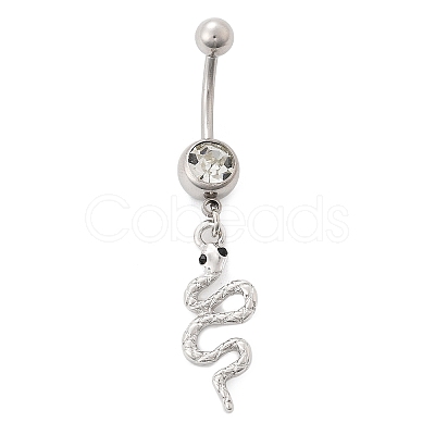 Alloy Rhinestone Snake Curved Barbell Belly Rings AJEW-R007-03P-05-1
