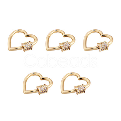 Brass Micro Pave Clear Cubic Zirconia Screw Carabiner Lock Charms ZIRC-E164-07G-1