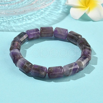 Column Natural Banded Amethyst Beads Stretch Bracelets for Women Men BJEW-A148-01A-19-1