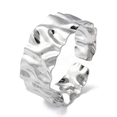 Non-Tarnish 304 Stainless Steel Textured Open Cuff Bangle for Women BJEW-Q770-02P-1