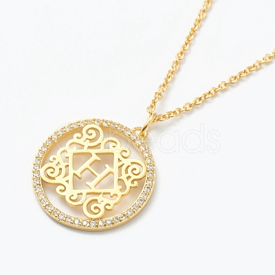 Brass Micro Pave Clear Cubic Zirconia Pendant Necklaces NJEW-J059-01H-1